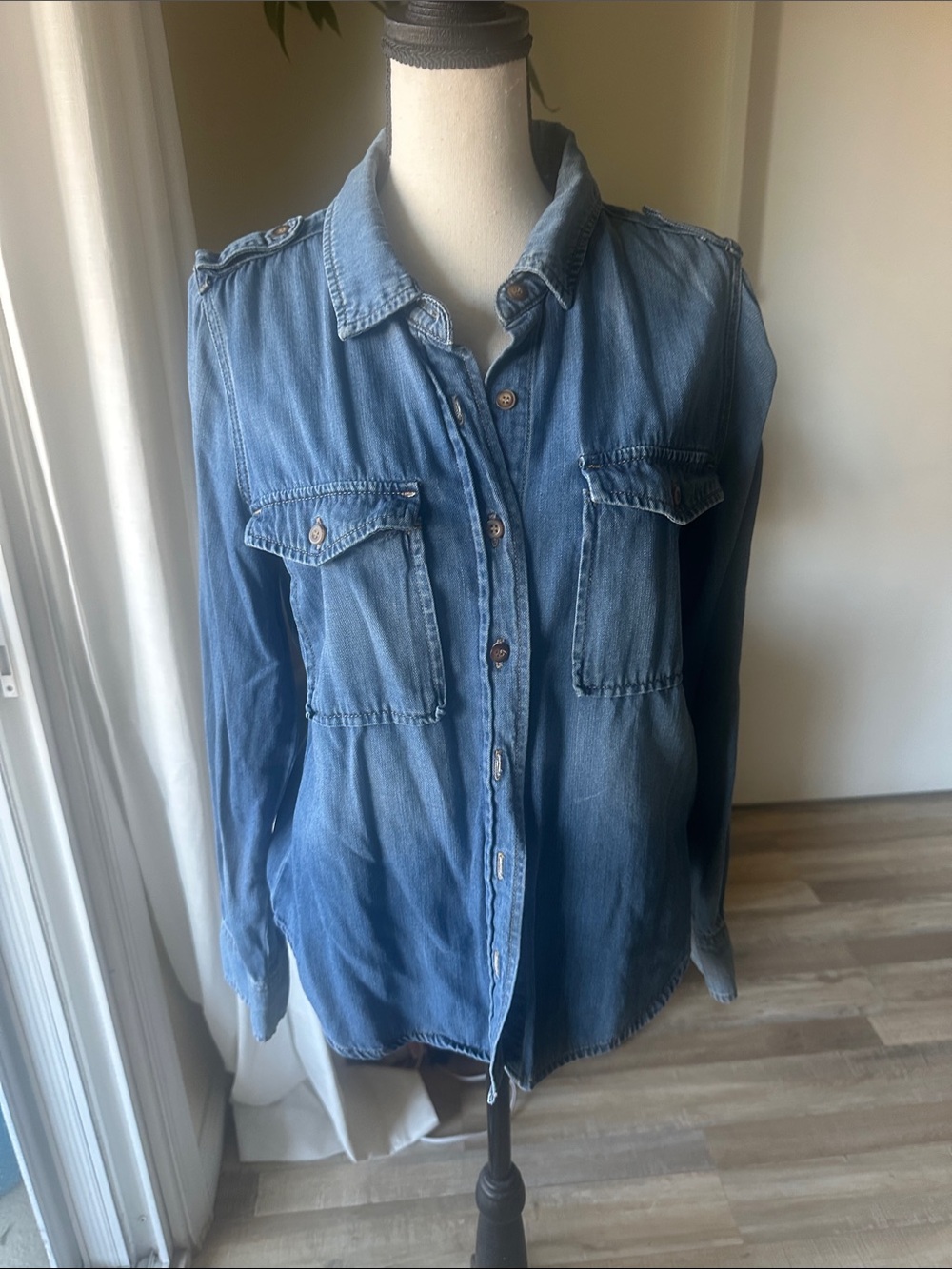 Good American Washed Blue Denim Utility Shirt